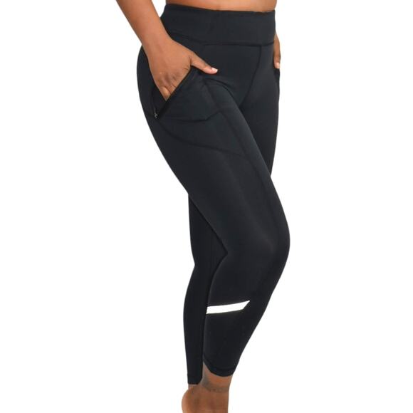 Lululemon Hustle Leggings Black Run Crop Calf Zipper Pockets Reflective Size 2 - Picture 1 of 15